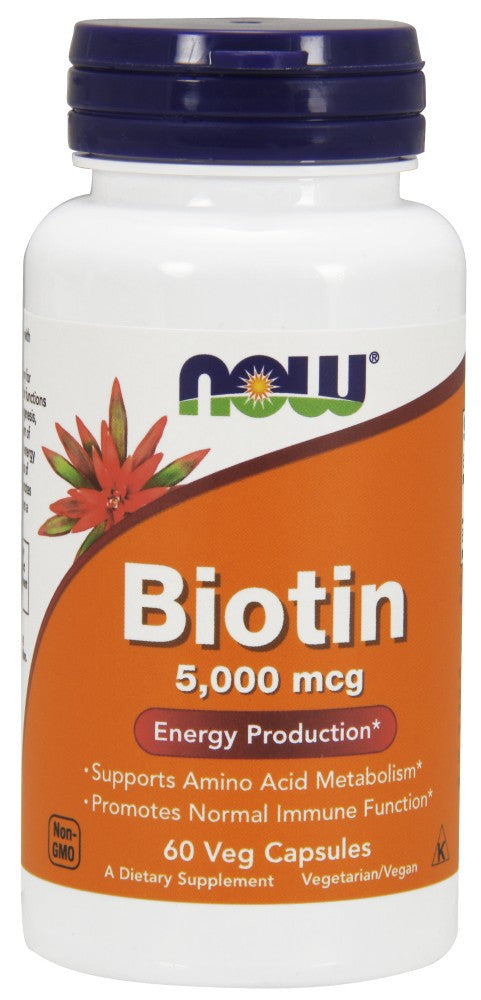 NOW Biotin 5000 mcg - 60 Vegetarian Capsules